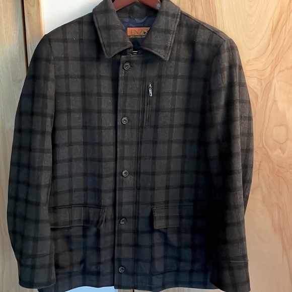 Enzo Tovare zippered waist length peacoat.  Charcoal gray plaid pattern. - Picture 1 of 6